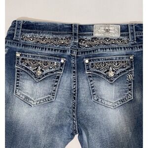 Miss Me Easy Ankle Skinny Jeans Size 32 Flap Pocket Rhinestone Embellished Y2K